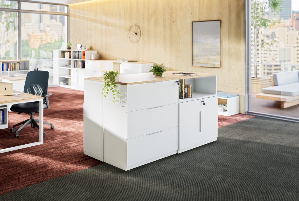 armário baixo para escritório com nicho. estante modular