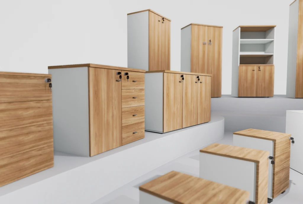 Gaveteiro para escritório com armário e prateleiras